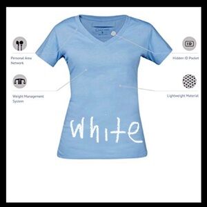 SCOTTeVEST “The Veronica V-Neck” Crisp White T-Shirt with hidden pocket, Size S